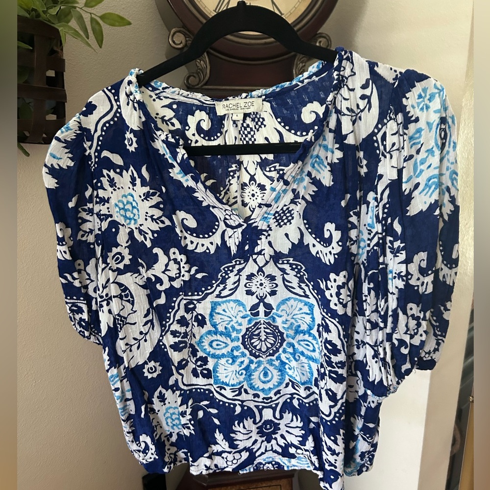 Rachel Zoe Floral Blue and White Blouse